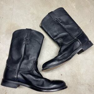 Justin Boots 8.5 C Black Leather Western Classic Rooer Kipskin Cowhide